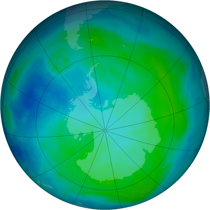 Antarctic ozone map for 31 January 2014